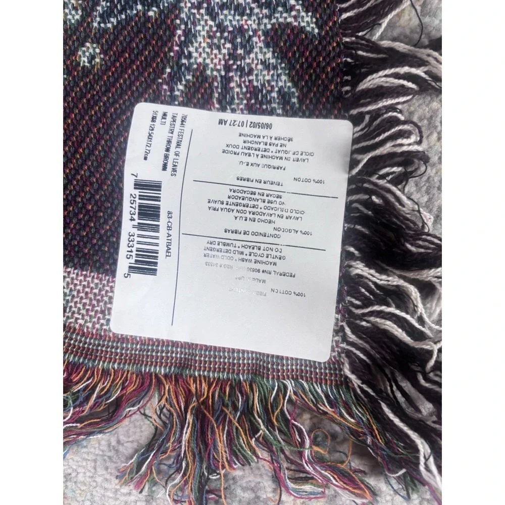 Festival Of Leaves Woven Tapestry Fringed Blanket  David Carter Brown 51